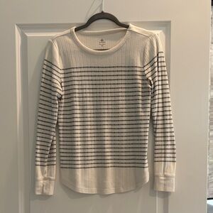 Talbots Ivory and Charcoal Striped Crew Neck Sweater